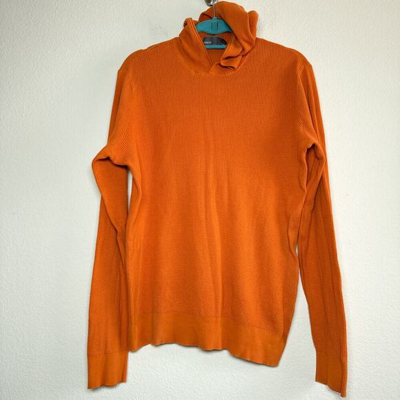 Vince Orange Waffle Knit Hoodie Sweater L Cotton - Picture 2 of 8